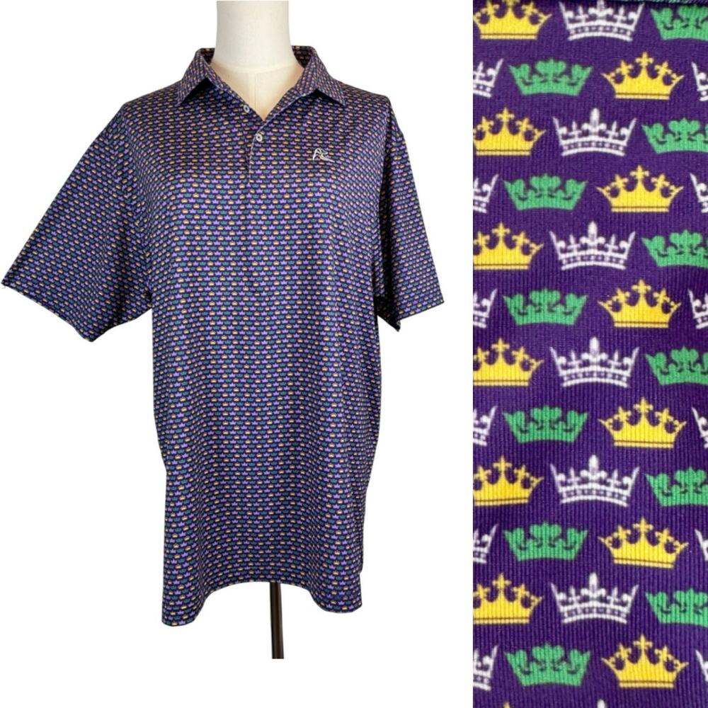 Rhoback Performance Polo Golf Shirt Mardi Gras Crown Purple Multi Men's XXXL